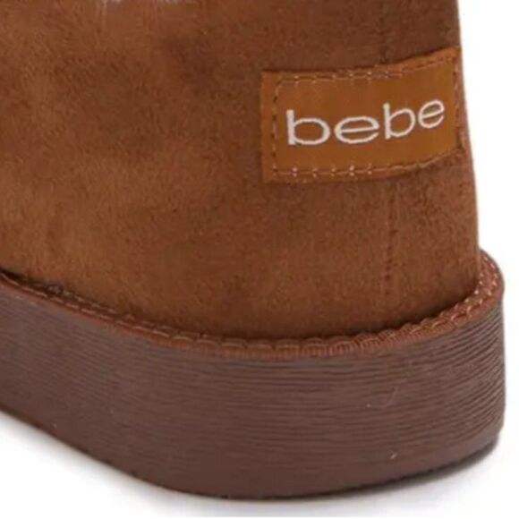 BEBE‎ Women's BootS Size7.5 Embellished Faux Fur Trim Rhinestone Stud Logo NEW - Picture 3 of 6